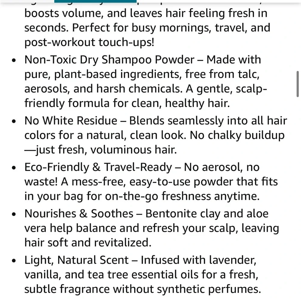 Amallow organic non toxic dry shampoo powder